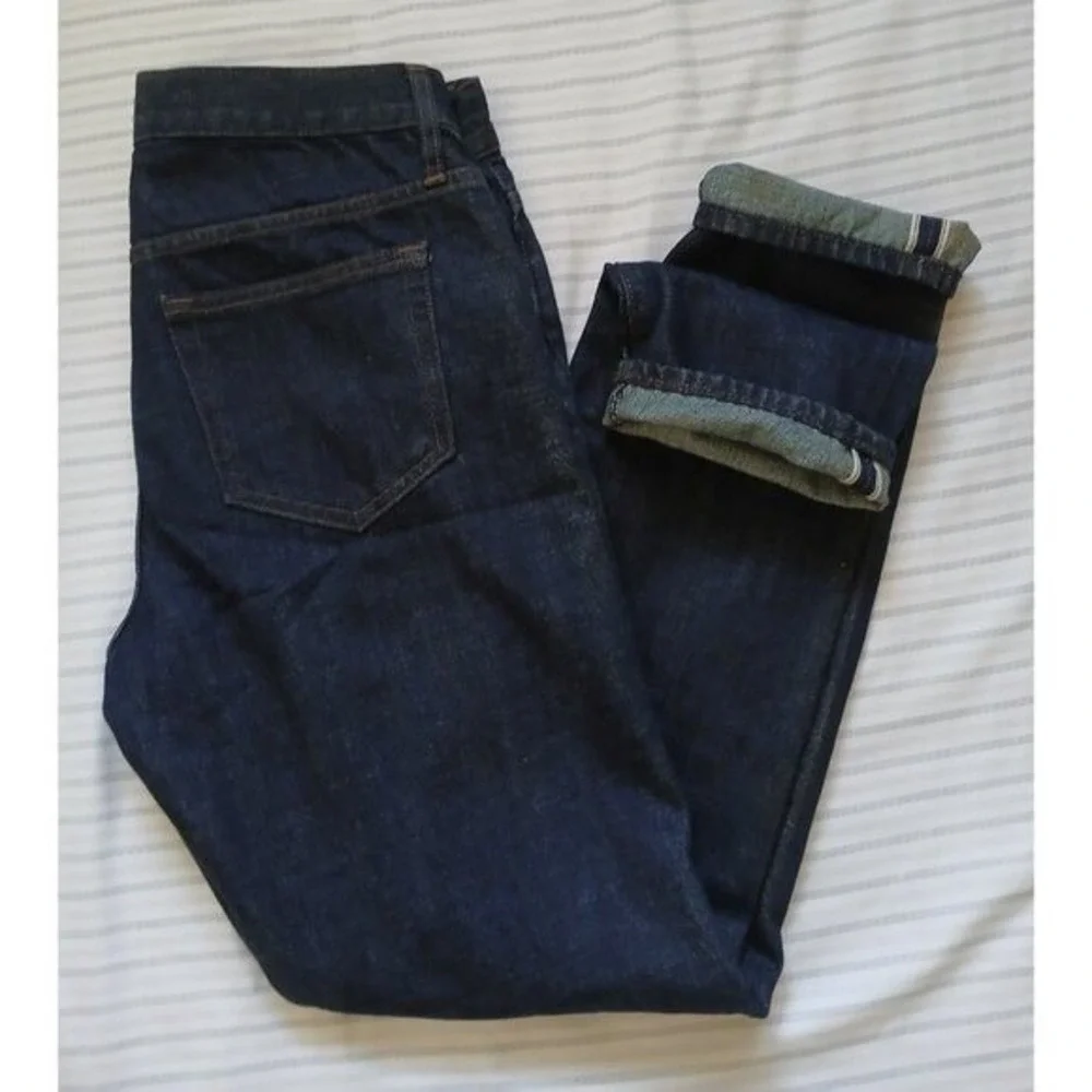 J Crew Selvedge Denim Blue Jeans Slim‎ Fit Straight Mens 30x30 Dark Wash AK904